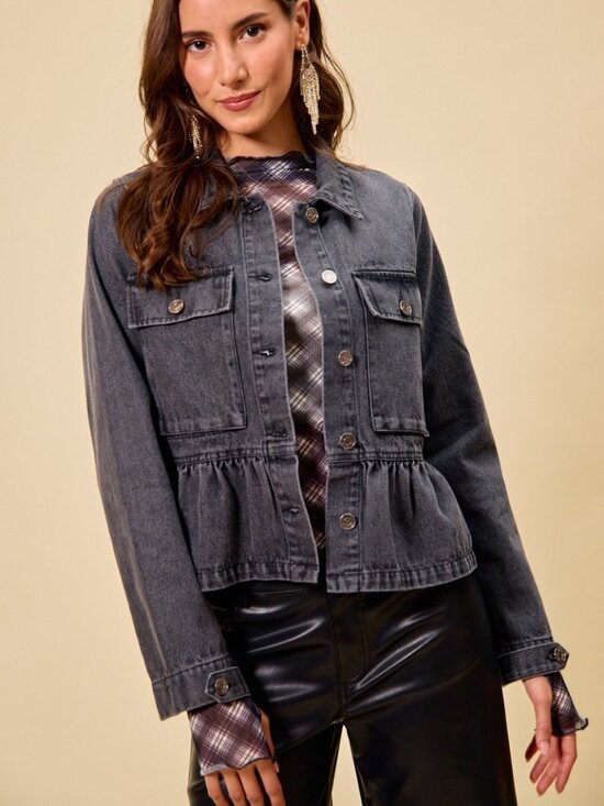 So Me Jackets & Blazers - Denim Peplum Hem Front Button Jacket With Pockets